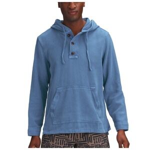 Outerknown Mens Blanket Shirt Button Henley Hoodie Blue Pullover Sweatshirt L